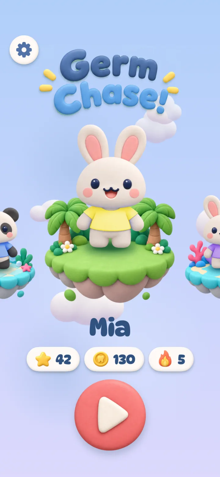 The home screen with a child standing on their island