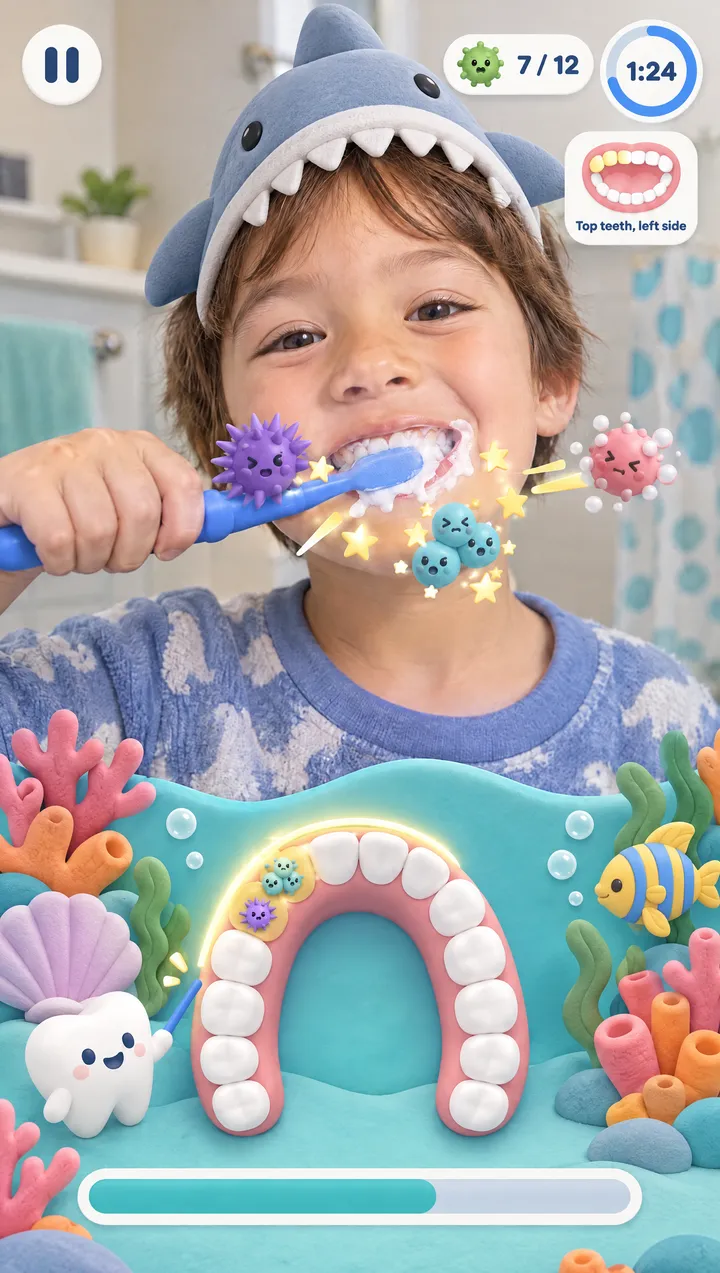 Brushing on Coral Reef, germs popping off